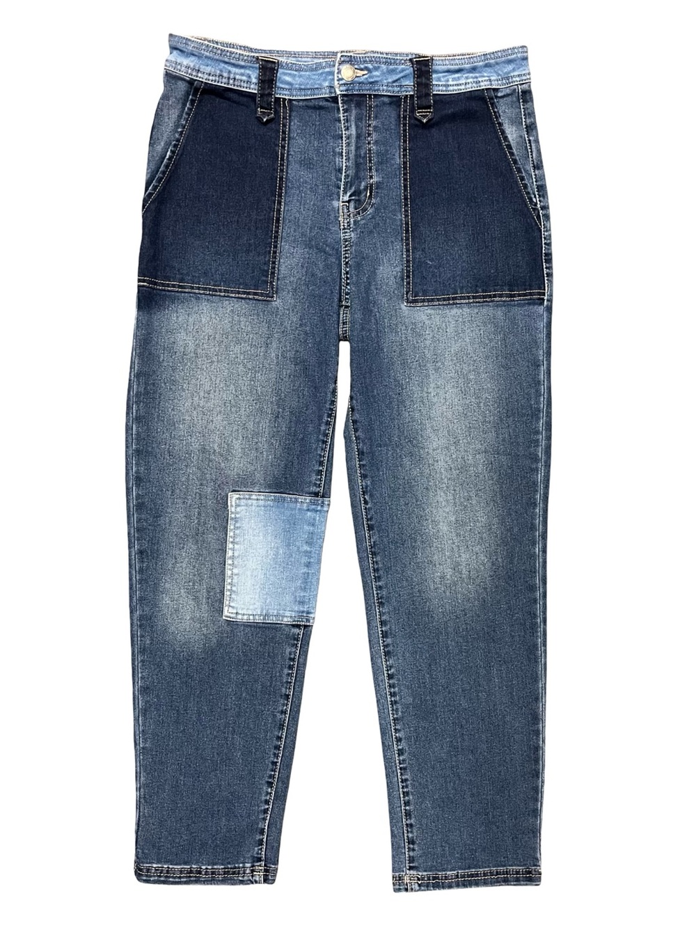 Time and Tru Women’s Size 10 Patchwork Color Block Straight Leg Ankle Jeans